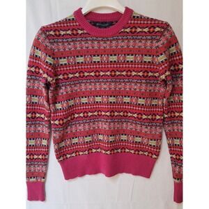 Brooks Brothers Womens Fair Isle Crewneck Sweater Pink Red Multi Knit Size S